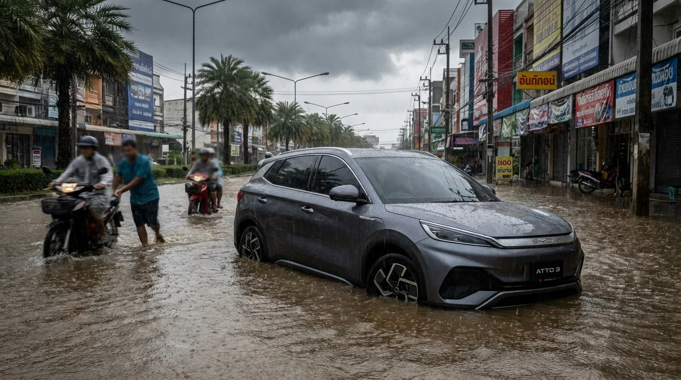 รถ EV ลุยน้ำท่วม 2025 | IP67 ป้องกันได้แค่ไหน ค่าซ่อมแบตจริงเท่าไร