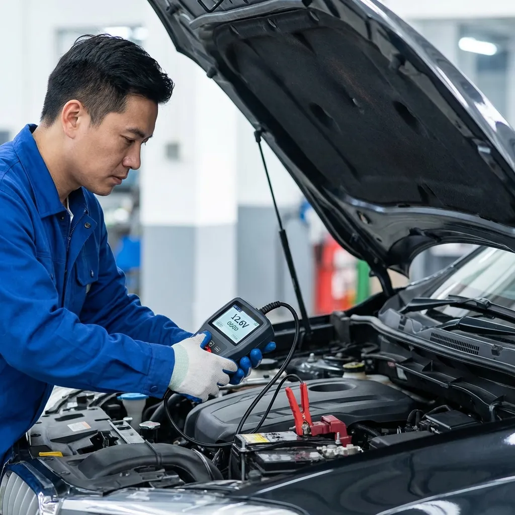 ช่างตรวจเช็คแบตเตอรี่