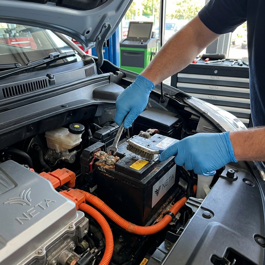 ช่างตรวจเช็คแบตเตอรี่รถ NETA V